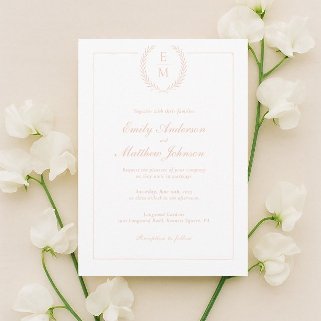 Minimalist Blush Laurel Wedding Invitation (Creator Uploaded)