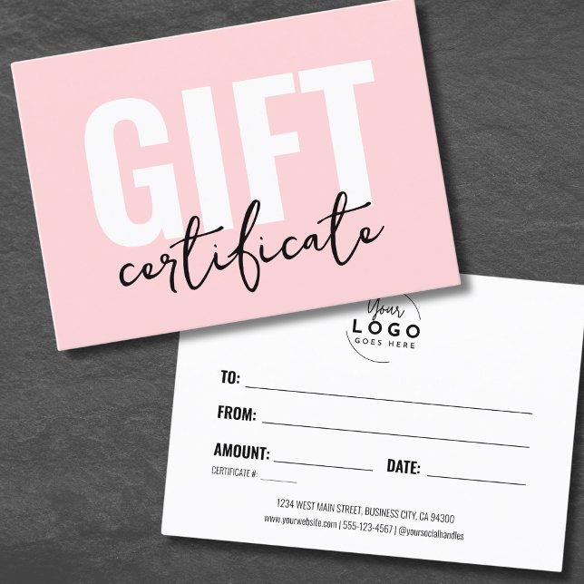 Minimalist Blush Pink Business Gift Certificate (Your Logo Pink Minimal Business Gift Certificate)