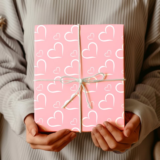 Minimalist Blush Pink | Chic White Open Hearts Wrapping Paper (Creator Uploaded)