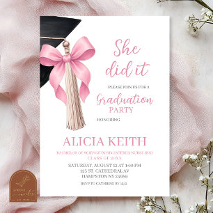 Minimalist Blush Pink Coquette Tassel Graduation p Invitation