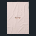 Minimalist blush pink custom monogram initials tea towel<br><div class="desc">Elegant custom name monogram initials blush pink solid plain colour feminine Kitchen Towel. Minimalist,  simple,  modern,  stylish design.
Dusty rose customisable serif text on blush pink solid plain colour background.</div>
