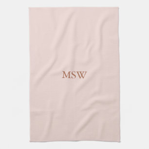 Minimalist blush pink custom monogram initials tea towel