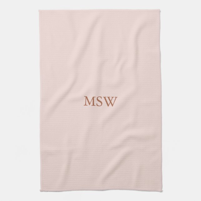 Minimalist blush pink custom monogram initials tea towel (Vertical)