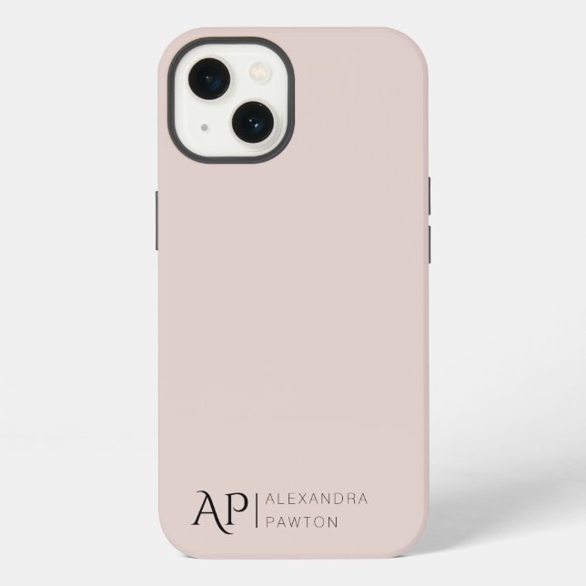 Minimalist Blush Pink Custom Monogram iPhone Case (Back)