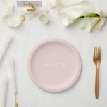 Minimalist blush pink custom name chic paper plate<br><div class="desc">Customise with name,  text minimalist pale blush pink and white Paper Plates
customise,  personalise name,  text</div>