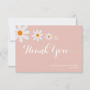 Minimalist Blush Pink Daisy Baby Shower Thank You Card