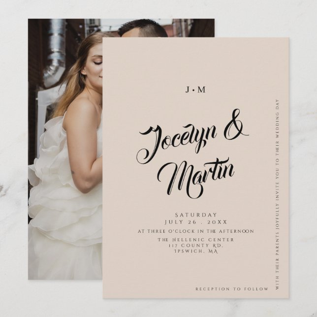 Minimalist Blush Pink Elegant Wedding  Invitation (Front/Back)