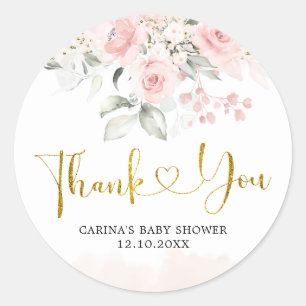Minimalist Blush Pink Floral Baby Shower Thank You Classic Round Sticker
