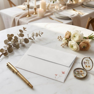 Minimalist Blush Pink Floral Elegant Wedding Envelope