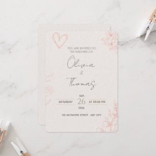 Minimalist Blush Pink Floral Wedding Invitation