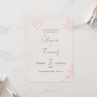 Minimalist Blush Pink Floral Wedding Invitation