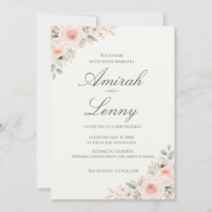 Minimalist Blush Pink Floral Wedding Invitation