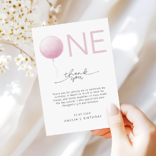 Minimalist Blush Pink Girls 1st Birthday Thank You Card