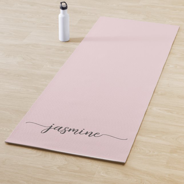 Minimalist Blush Pink Girly Monogram Name Script Yoga Mat (In Situ)