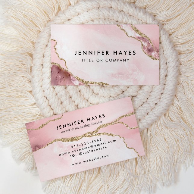 Minimalist Blush Pink Gold Glitter Marble Agate Business Card (Creator Uploaded)