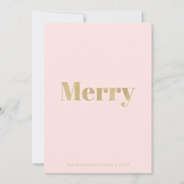 Minimalist Blush Pink & Gold Merry Christmas Card (Front)