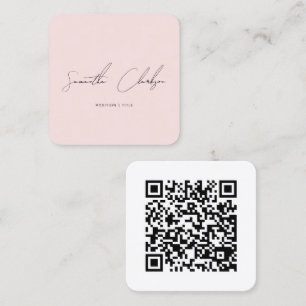 Minimalist Blush Pink Handwritten Script QR Code Square Business Card