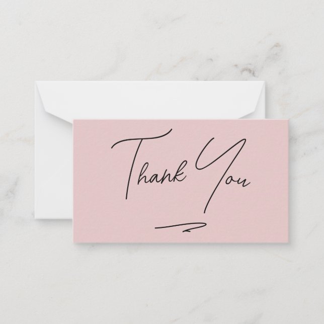 Minimalist Blush Pink Handwritten Script Thank You Card (Front)