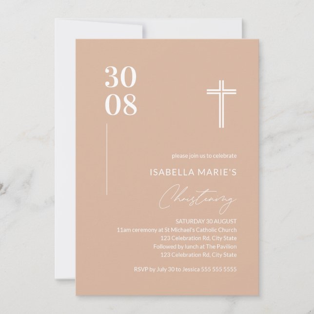 Minimalist Blush Pink Modern Girl Christening Invitation (Front)