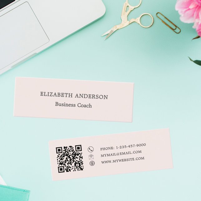 Minimalist Blush Pink QR code Mini Business Card (Creator Uploaded)