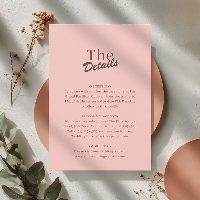Minimalist Blush Pink Retro Wedding Details Enclosure Card (Creator Uploaded)