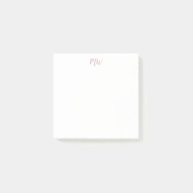 Minimalist Blush Pink Script Initials Simple Post-it Notes (Front)