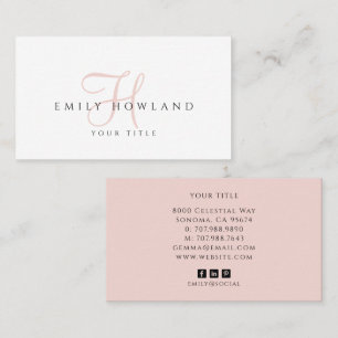 Minimalist Blush Pink Script Monogram Name Business Card