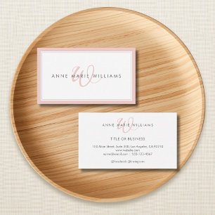 Minimalist Blush Pink Script Two Border Monogram Business Card