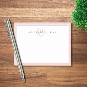 Minimalist Blush Pink Script Two Border Monogram Post-it Notes