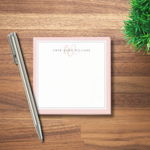 Minimalist Blush Pink Script Two Border Monogram Post-it Notes