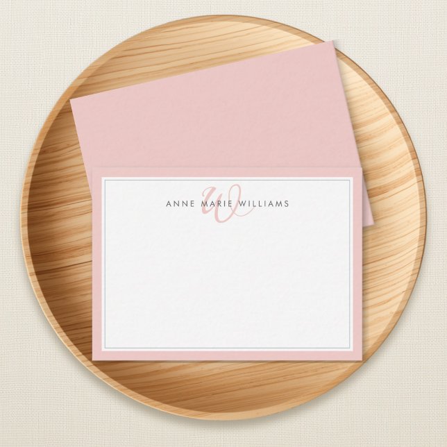Minimalist Blush Pink Two Border Monogram Card (Creator Uploaded)