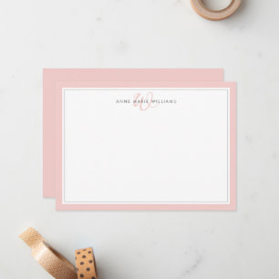 Minimalist Blush Pink Two Border Monogram Card