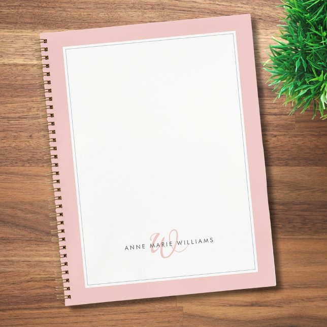 Minimalist Blush Pink Two Border Monogram  Notebook (Creator Uploaded)