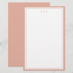 Minimalist Blush Pink Two Border Monogram Stationery