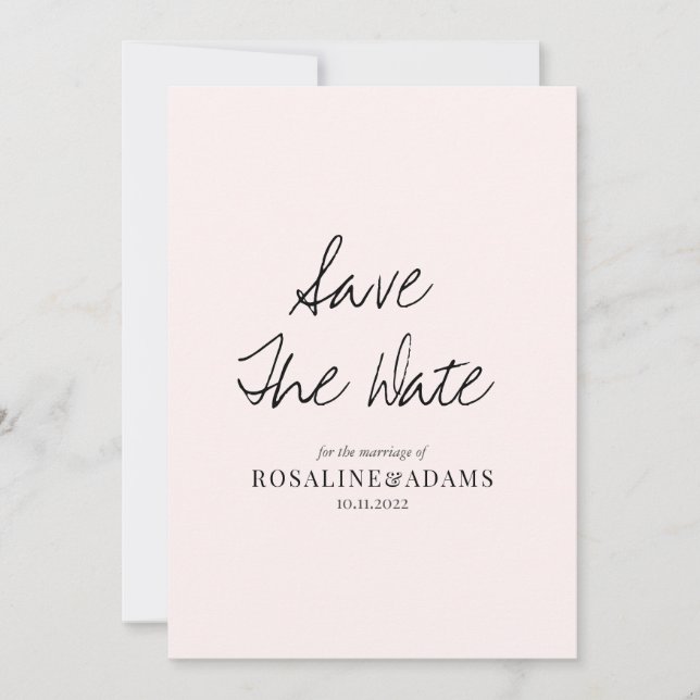 Minimalist Blush Pink Typography Wedding Save The Date (Front)