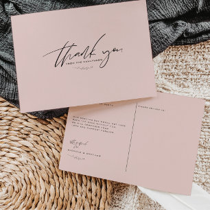 Minimalist Blush Pink Wedding Thank You Postcard