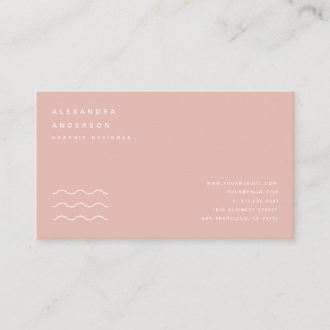 Minimalist Blush Pink & White Business Card (Front)