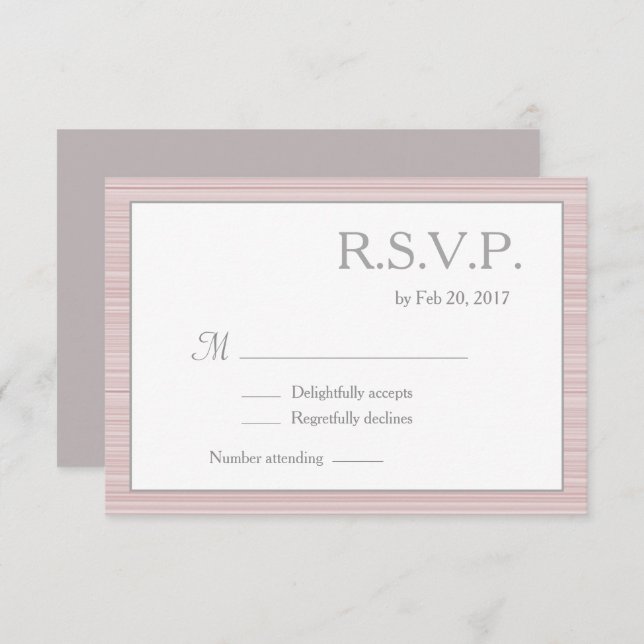 Minimalist blush pink white grey stripes rsvp invitation (Front/Back)
