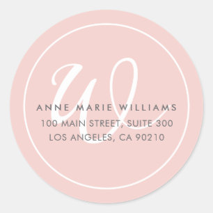 Minimalist Blush Pink White Script Border Monogram Classic Round Sticker