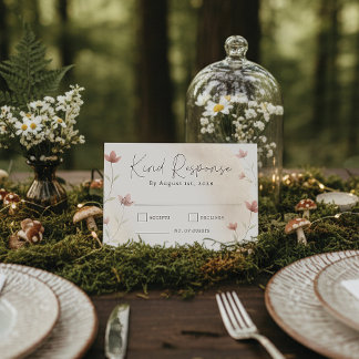 Minimalist Blush Pink Wildflower Wedding RSVP Card