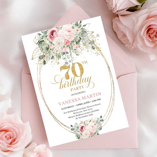 Minimalist Blush Roses 70th Birthday Invitation (Minimalist Blush Roses 70th Birthday Invitation)