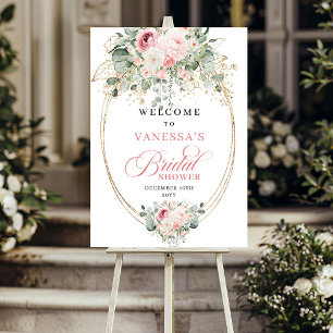 Minimalist Blush Roses Gold Bridal Shower Welcome Poster