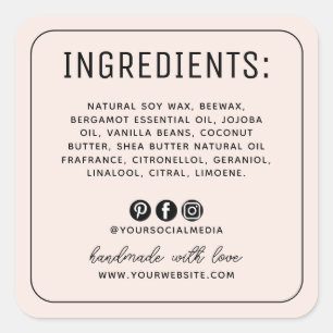 Minimalist blush social media ingredients label