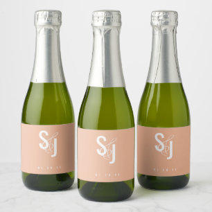 Minimalist Blush Terracotta Bohemian Wedding Sparkling Wine Label