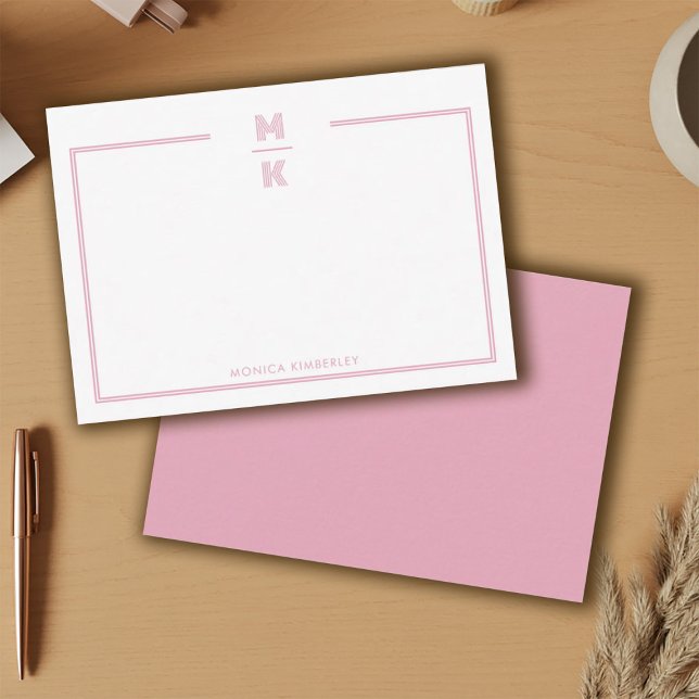 Minimalist Blush Two Border Monogram Note Card (Minimalist Blush Two Border Monogram Note Card)