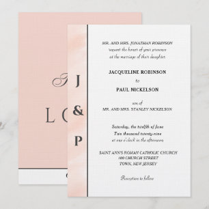 Minimalist Blush Watercolor Monogram  Invitation