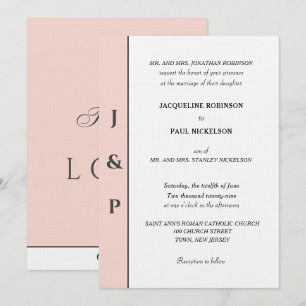 Minimalist Blush White Monogram Invitation