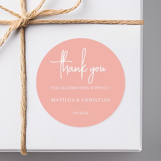 Minimalist Blushing Peach Wedding  Classic Round Sticker (Creator Uploaded)