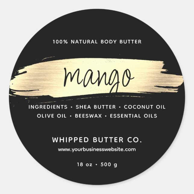 Minimalist Body Butter Small Business Gold Black Classic Round Sticker (Front)