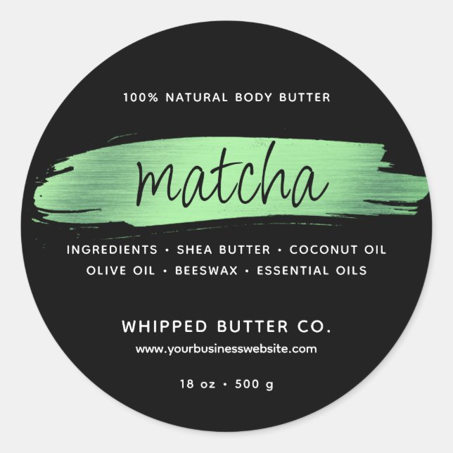 Minimalist Body Butter Small Business Green Black Classic Round Sticker (Front)